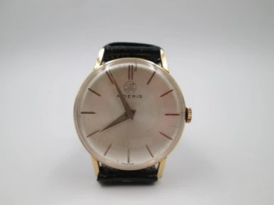 Moeris. Manual wind. 1960's. Steel & gold plated. Swiss. Leather strap