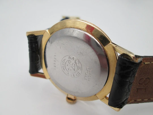 Moeris. Manual wind. 1960's. Steel & gold plated. Swiss. Leather strap