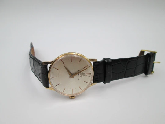 Moeris. Manual wind. 1960's. Steel & gold plated. Swiss. Leather strap