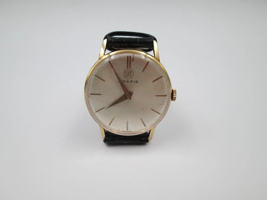 Moeris. Manual wind. 1960's. Steel & gold plated. Swiss. Leather strap