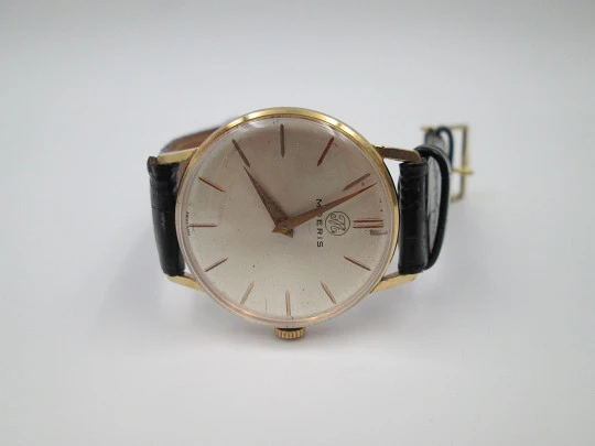 Moeris. Manual wind. 1960's. Steel & gold plated. Swiss. Leather strap