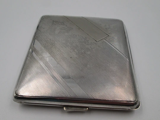 Moka cigarette case. Sterling silver & gold plated. Lines motifs. Russia, 1910's