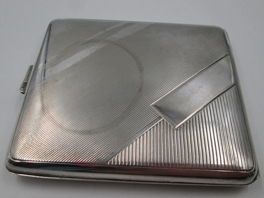 Moka cigarette case. Sterling silver & gold plated. Lines motifs. Russia, 1910's