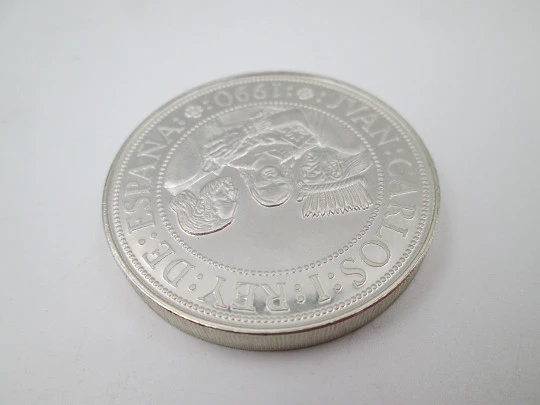 Moneda 5.000 pesetas Quinto Centenario. Juan Carlos I Rey de España. Plata de ley. 1990