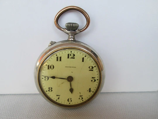 Monreal pocket watch. Silver plated metal. Stem-wind. 1910's. Open face