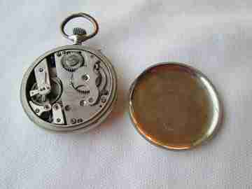 Monreal. Metal plateado. Remontoir con pulsador. 1910. Lepine. Dial blanco