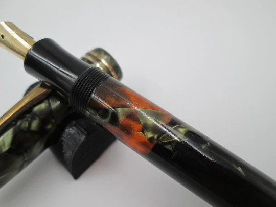 Montblanc 246. Green / black celluloid. 1940's. Piston filler