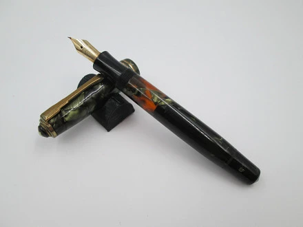 Montblanc 246 Green And Black Celluloid 1940 s Piston Filler Gold El Coleccionista Eclectico