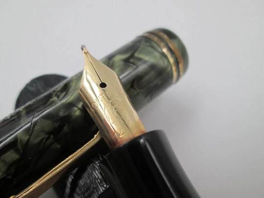 Montblanc 246. Green / black celluloid. 1940's. Piston filler