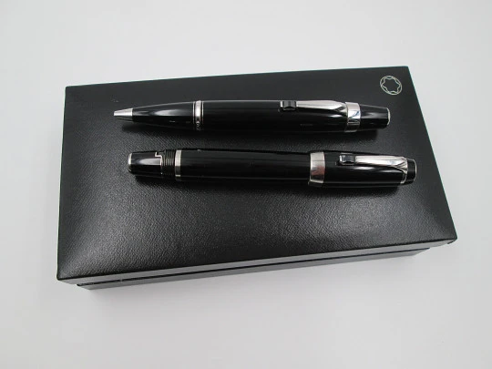 Montblanc Bohème Noir set. Fountain pen & rollerball. Box and pouch. 2010's