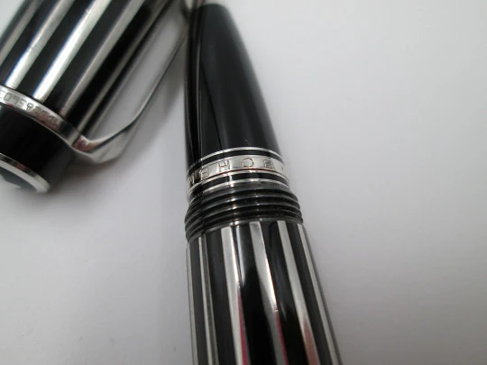 Montblanc Bohème Stripe rollerball. Black resin & platinum-plated bands