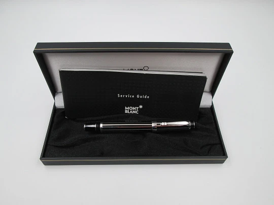 Montblanc Bohème Stripe rollerball. Black resin & platinum-plated bands