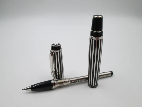 Montblanc Bohème Stripe rollerball. Black resin & platinum-plated bands