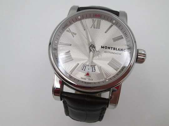 Montblanc Meisterstück Star Wave 7102. Steel. Automatic. Calendar. Leather strap. Box. 2011