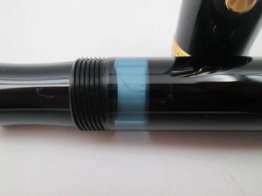Montblanc Voltaire fountain pen. Black resin and vermeil sterling silver details. 1995 Montblanc Voltaire fountain pen. Black resin and vermeil sterling silver details. 1995