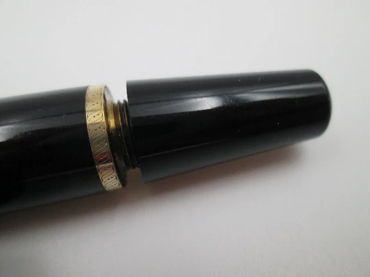 Montblanc Voltaire fountain pen. Black resin and vermeil sterling silver details. 1995 Montblanc Voltaire fountain pen. Black resin and vermeil sterling silver details. 1995