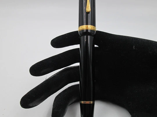 Montblanc Voltaire fountain pen. Black resin and vermeil sterling silver details. 1995 Montblanc Voltaire fountain pen. Black resin and vermeil sterling silver details. 1995