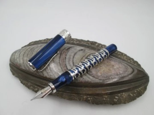 Montegrappa 50th anniversary EEC. Silver. Marble resin. Sapphires