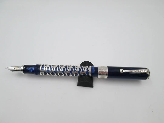 Montegrappa 50th anniversary EEC. Silver. Marble resin. Sapphires