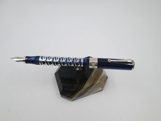 Montegrappa 50th anniversary EEC. Silver. Marble resin. Sapphires