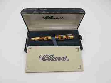 Montegrappa Elmo Bassano. Brown & beige celluloid. Sterling silver details. 18k gold nib