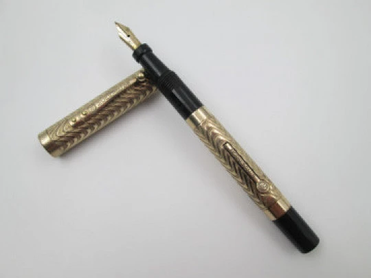 Morrison's fountain pen. 14 karat gold filled & hard rubber. Lever filler system. 1920's