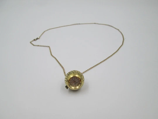 Mortima pendant watch with chain. Gold plated. Manual wind. Ball shape. France. 1970's