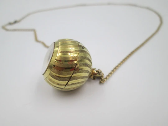 Mortima pendant watch with chain. Gold plated. Manual wind. Ball shape. France. 1970's