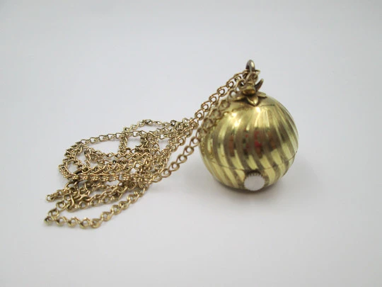 Mortima pendant watch with chain. Gold plated. Manual wind. Ball shape. France. 1970's