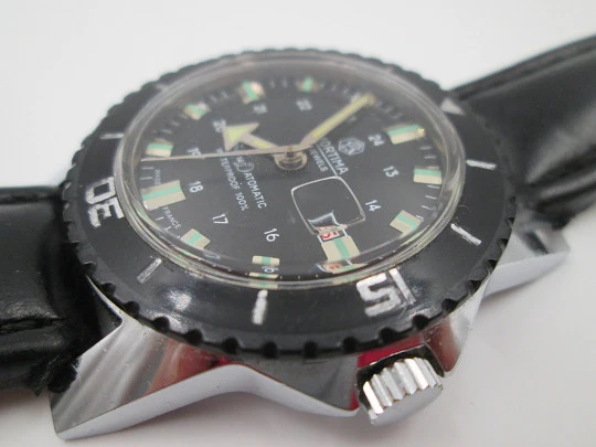 Mortima Super Datomatic 6 ATM dive watch. Calendar. Steel / chrome metal