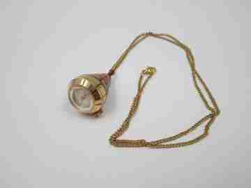 Mortima women's conical pendant watch. Gold plated & red enamel. Manual wind