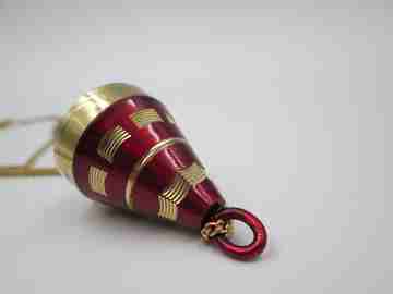 Mortima women's conical pendant watch. Gold plated & red enamel. Manual wind