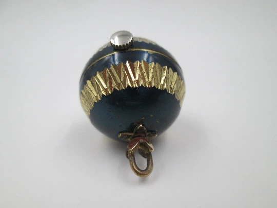 Mortima women's pendant watch. Gold plated & blue enamel. 1970's. Ball shape