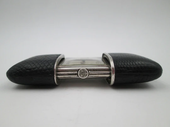 Movado Ermeto chronometre travel watch. Silver & snake skin. Manual wind. 1930's