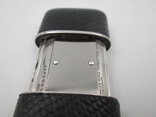 Movado Ermeto chronometre travel watch. Silver & snake skin. Manual wind. 1930's