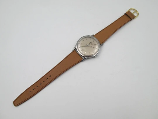 Movado Sub Sea. Acero inoxidable. Automático. Dial gris. Segundero central. 1960