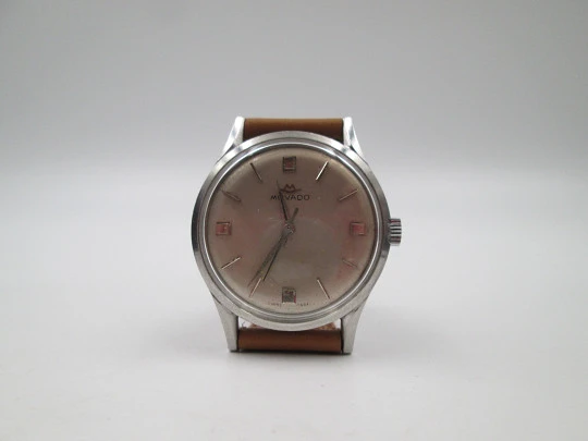 Movado Sub Sea. Acero inoxidable. Automático. Dial gris. Segundero central. 1960