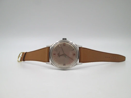 Movado Sub Sea. Acero inoxidable. Automático. Dial gris. Segundero central. 1960