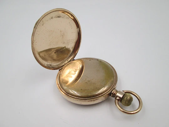 Muir & Sons Glasgow open-face pocket watch. Wadsworth Rambler gold plated case. Swiss