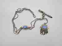 Multi-thread chatelaine. Sterling silver and blue stones. Pendant, sliding pieces & key