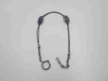 Multi-thread chatelaine. Sterling silver and enamel. Sliding pieces & carabiner clasp