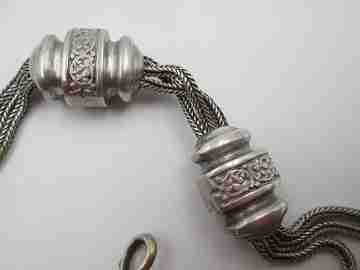 Multi-thread chatelaine. Sterling silver. Two sliding pieces & lobster clasp. 1910's. Europe