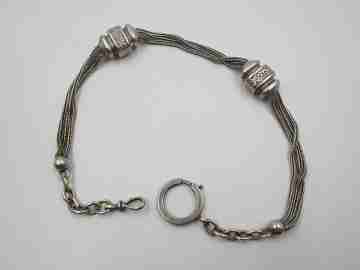Multi-thread chatelaine. Sterling silver. Two sliding pieces & lobster clasp. 1910's. Europe