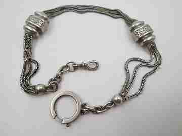 Multi-thread chatelaine. Sterling silver. Two sliding pieces & lobster clasp. 1910's. Europe