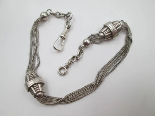 Multi-thread chatelaine. Sterling silver. Two sliding pieces & lobster clasp. 1930's