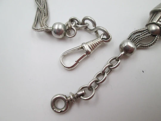 Multi-thread chatelaine. Sterling silver. Two sliding pieces & lobster clasp. 1930's