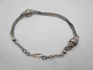Multi-thread chatelaine. Sterling silver. Two sliding pieces & lobster clasp. 1930's