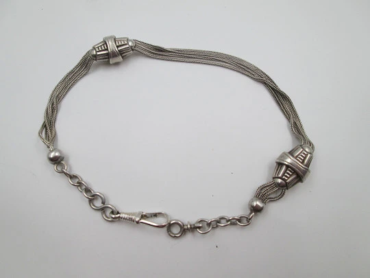Multi-thread chatelaine. Sterling silver. Two sliding pieces & lobster clasp. 1930's