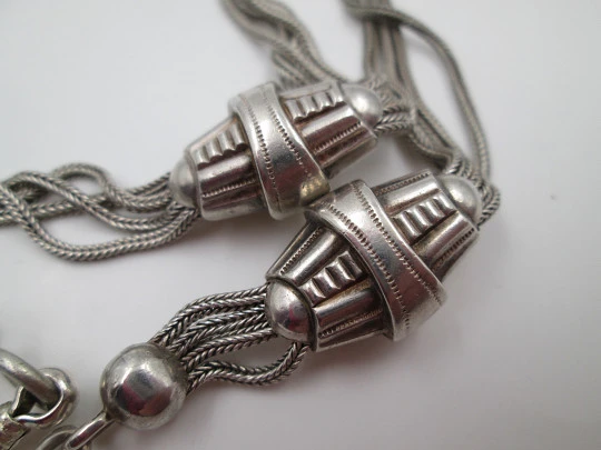 Multi-thread chatelaine. Sterling silver. Two sliding pieces & lobster clasp. 1930's