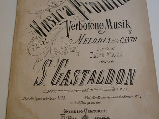 Música prohibida. 1890's. Stanislao Gastaldon. 7 Págs. G. Venturini